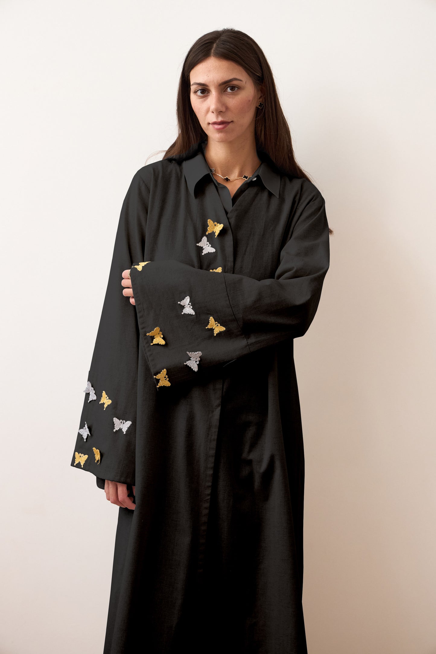 Noor wings Open abaya Black