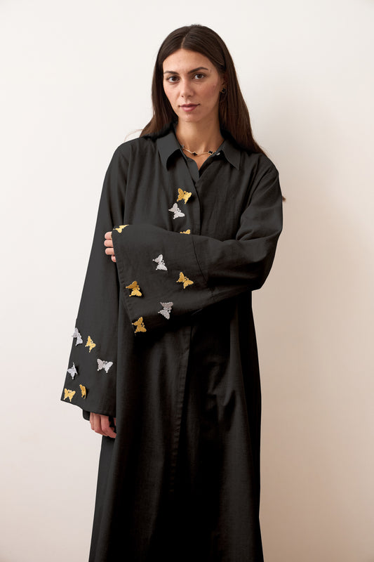 Noor wings Open abaya Black