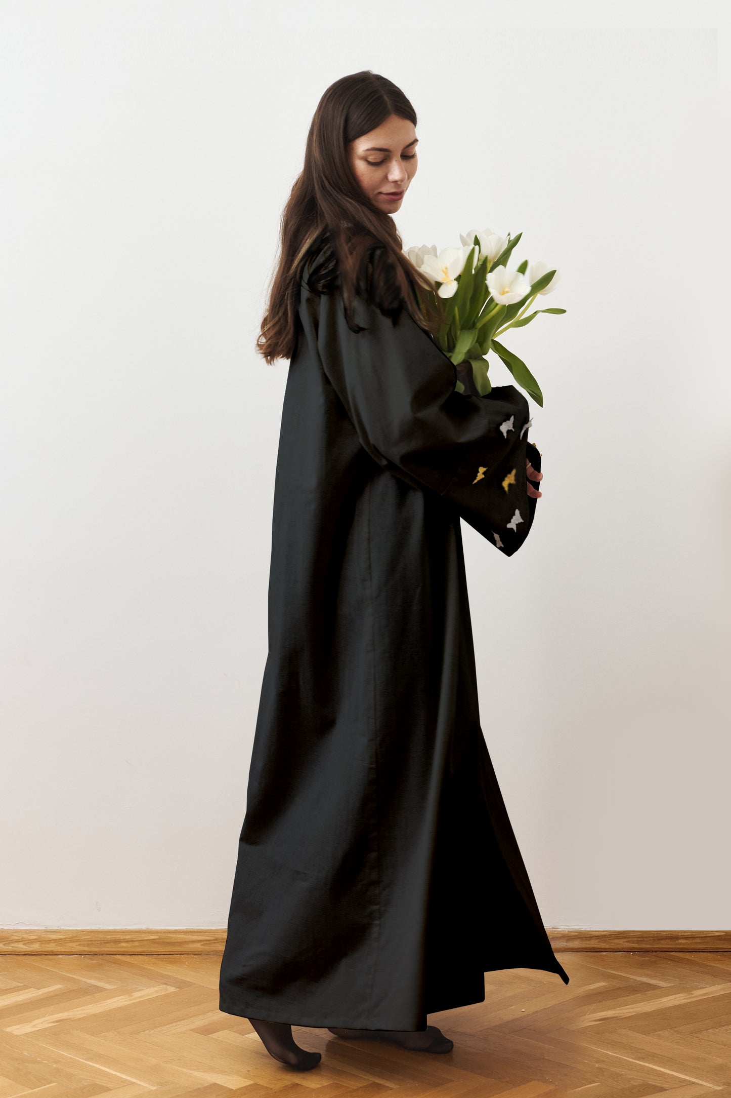 Noor wings Open abaya Black