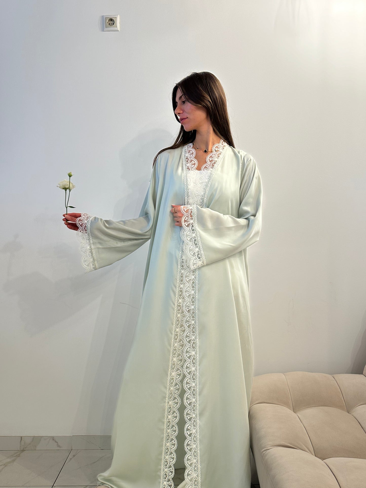 Matcha pearl Open abaya
